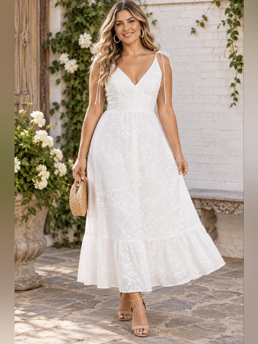 Dress The Population NEW Size XL: Sunny Floral Appliqué Fit & Flare Midi Dress